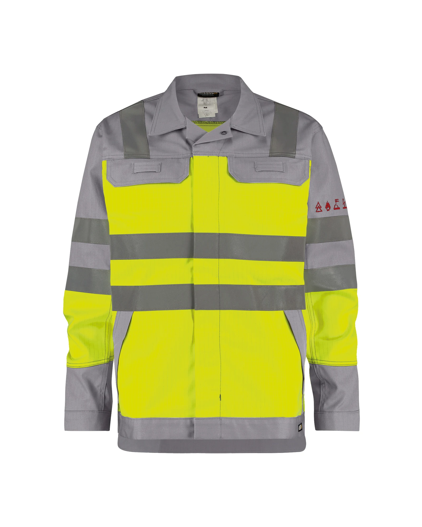 DASSY Franklin multinorm hogezichtbaarheidsvest in fluogeel/grafietgrijs, vooraanzicht