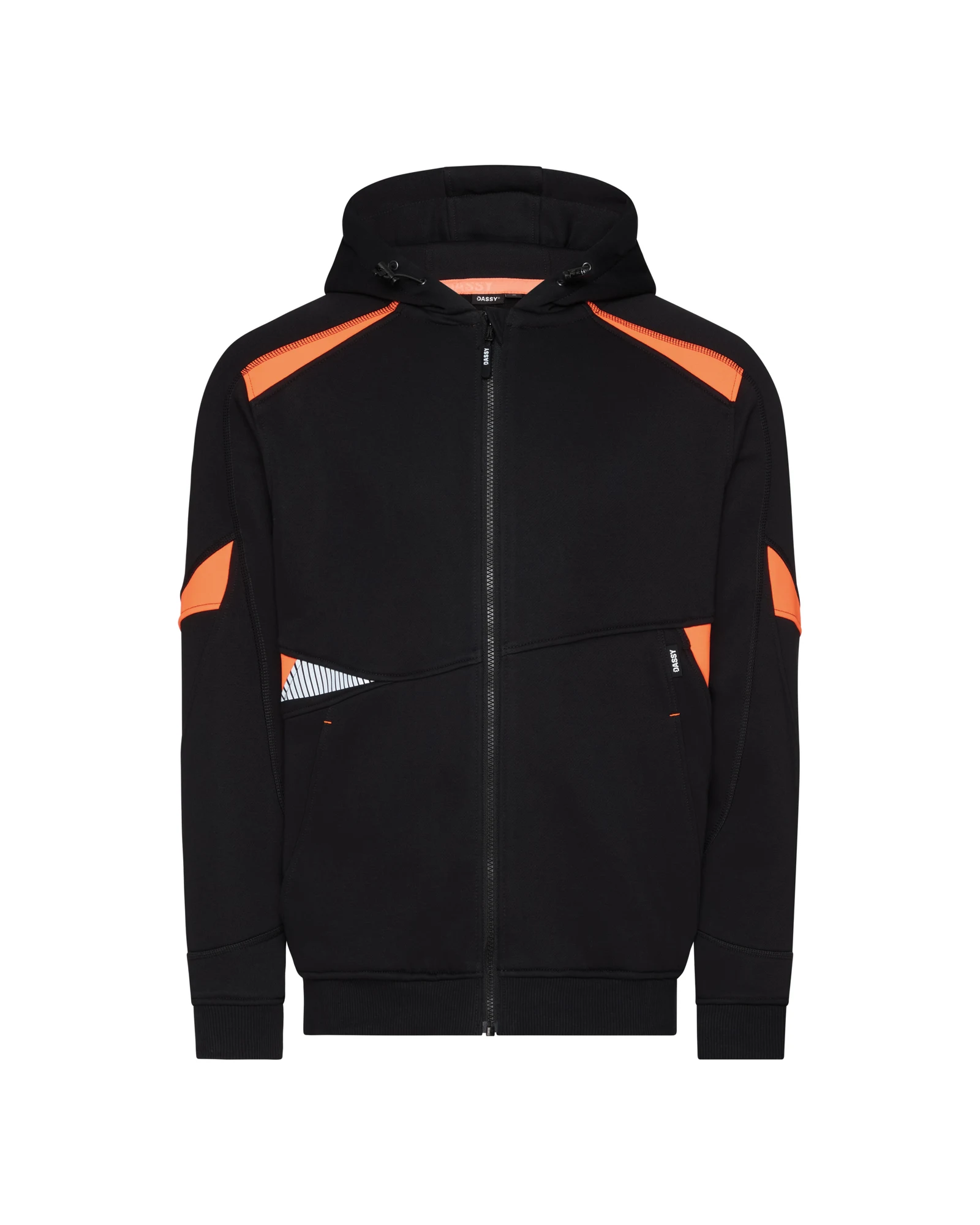 DASSY Santos hoodie in zwart/fluo-oranje, vooraanzicht
