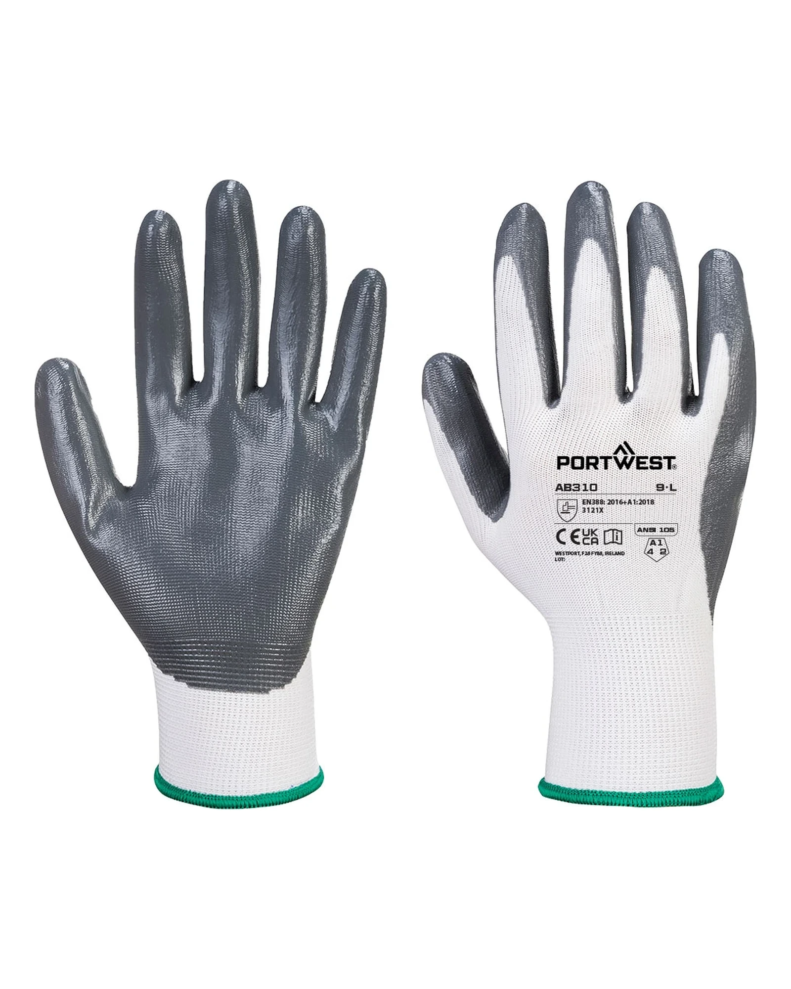 Portwest AB310 Grip 13 Nitril Essentieel Multipack (Pk 12) in wit/grijs