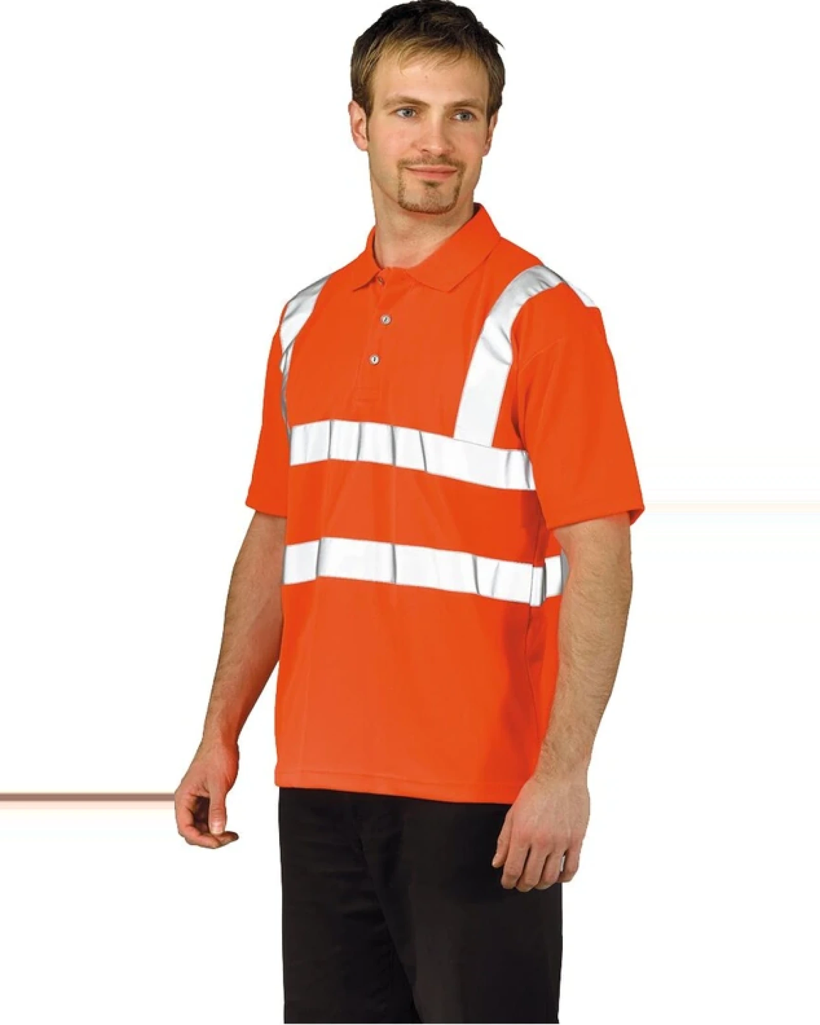 Portwest Hi-Vis Hi-vis polo gedragen door een model